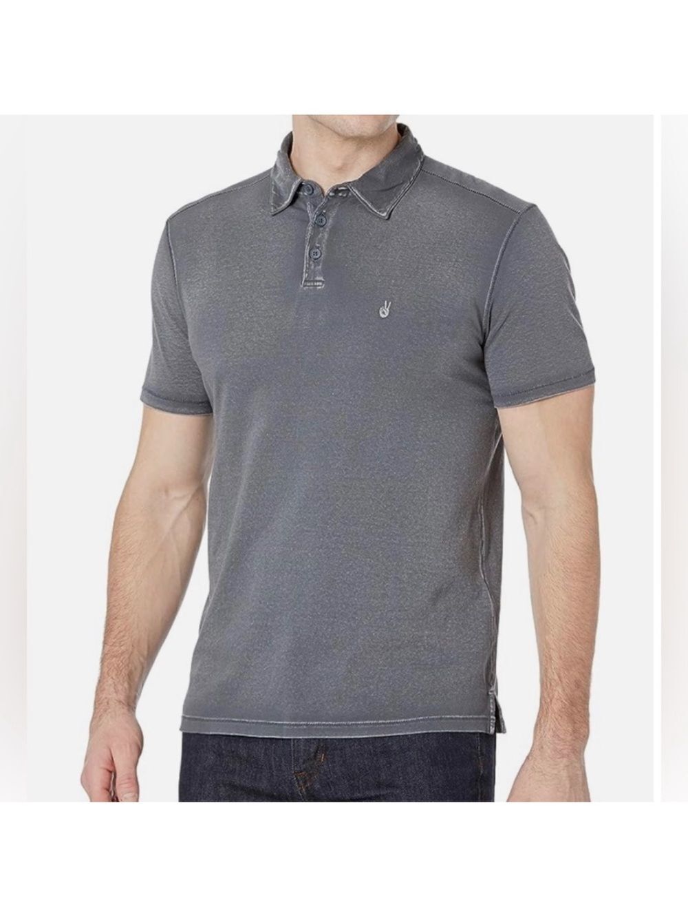 John Varvatos Short Sleeve Polo Shirt Gray Size Large Embroidered Peace Hand
